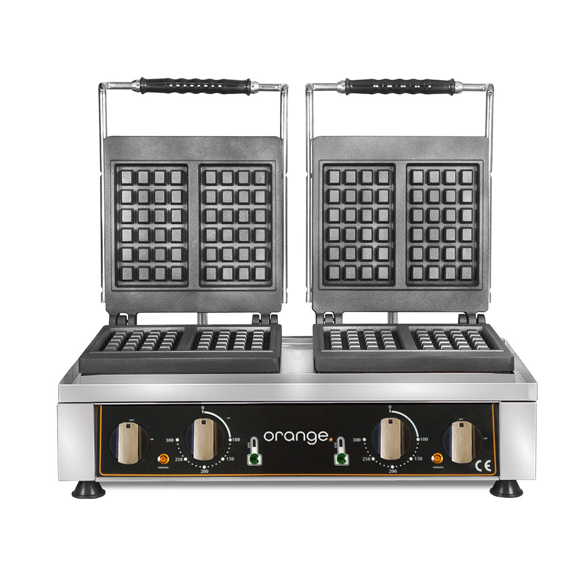 orange Waffeleisen für 4 belgische Waffeln à 10 x 17 cm - Brüsseler Platte