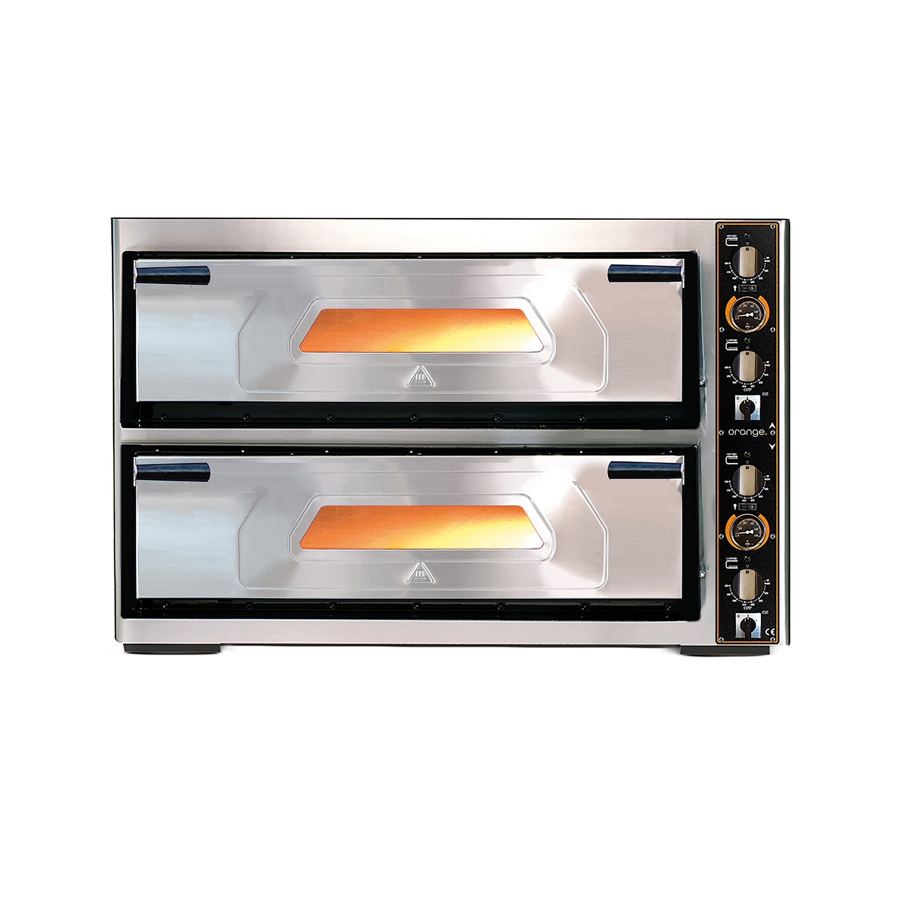orange Pizzaofen mit 2 Backkammern, Innenraum komplett aus Schamott - je 6 Pizzen à Ø33 cm, 15 kW