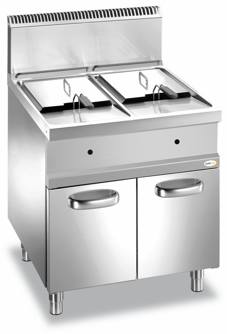 orange Gas-Fritteuse, 2 x 14 l Unterbau mit Tür