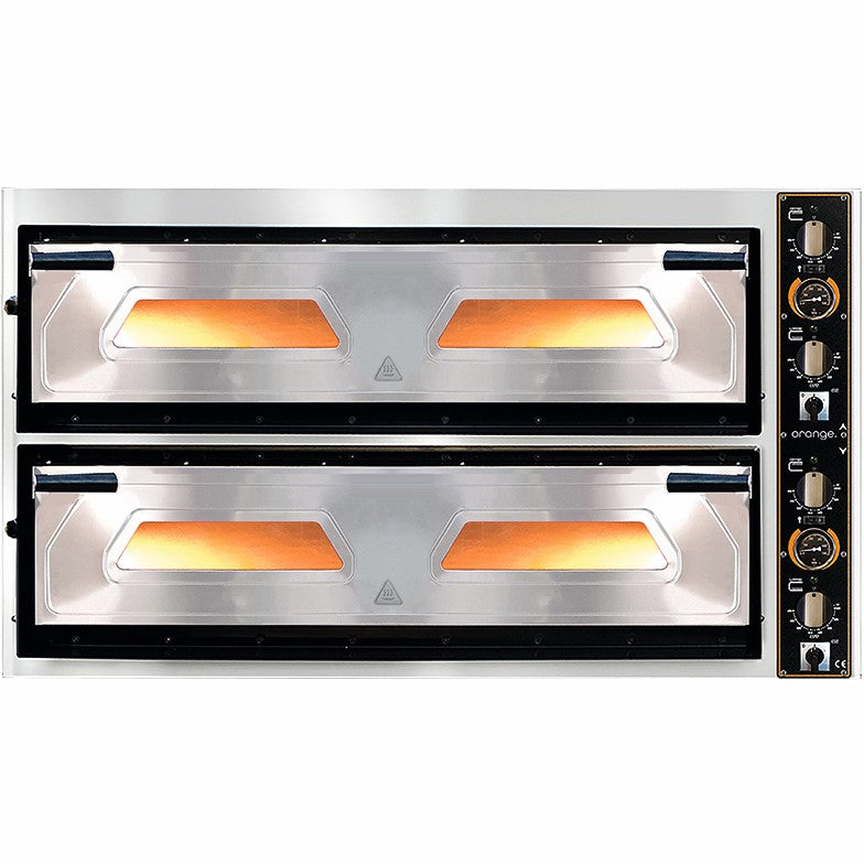 orange Pizzaofen mit Thermometer elektrisch, 6+6x Ø 330 mm 2 Etagen Vollschamott