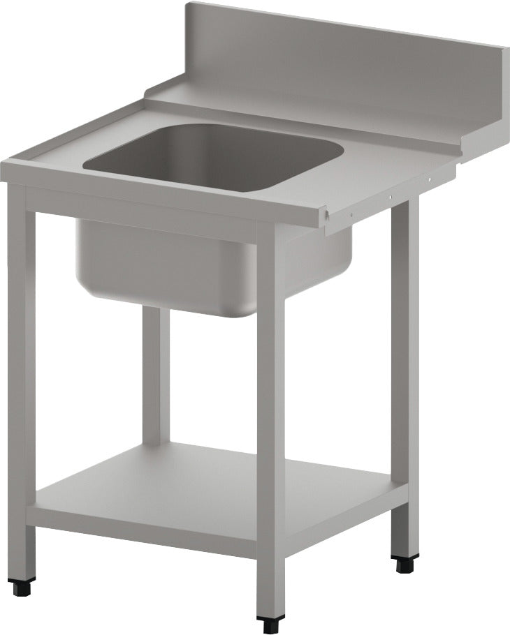 orange Zulauftisch links mit Becken und Ablagebord, 700 mm