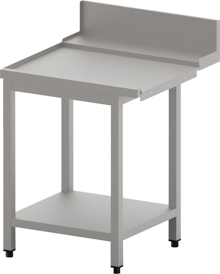 orange Ablauftisch links mit Ablagebord und Spritzblech, 1100 mm