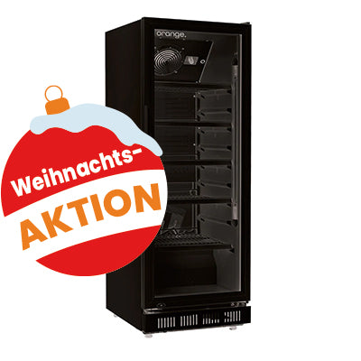 orange Getränkekühlschrank 230L, komplett schwarz, LED-Beleuchtung
