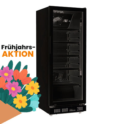 orange Getränkekühlschrank 230L, komplett schwarz, LED-Beleuchtung