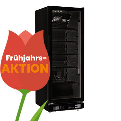 orange Getränkekühlschrank 230L, komplett schwarz, LED-Beleuchtung