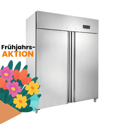 orange Edelstahl-Kühlschrank 1350L, GN 2/1, R290, Umluftkühlung