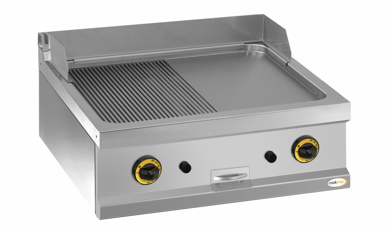 orange Gas-Grillplatte 1/2 gerillt 1/2 glatt 2 Heizzonen 700 x 700 x 250 mm