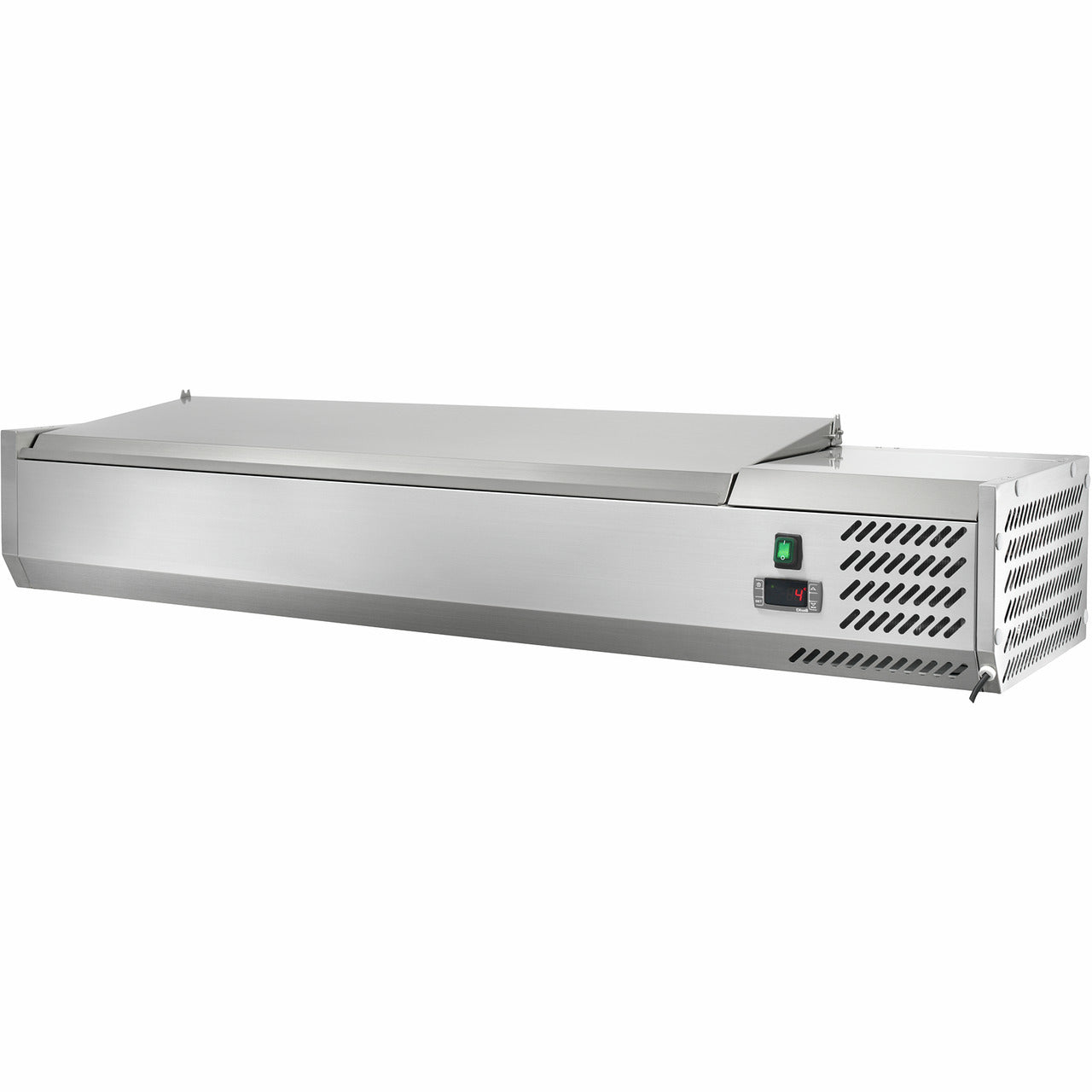 orange Kühl-Aufsatzvitrine 4 GN 1/3 + 1 GN 1/2 mit klappbarem CNS Deckel