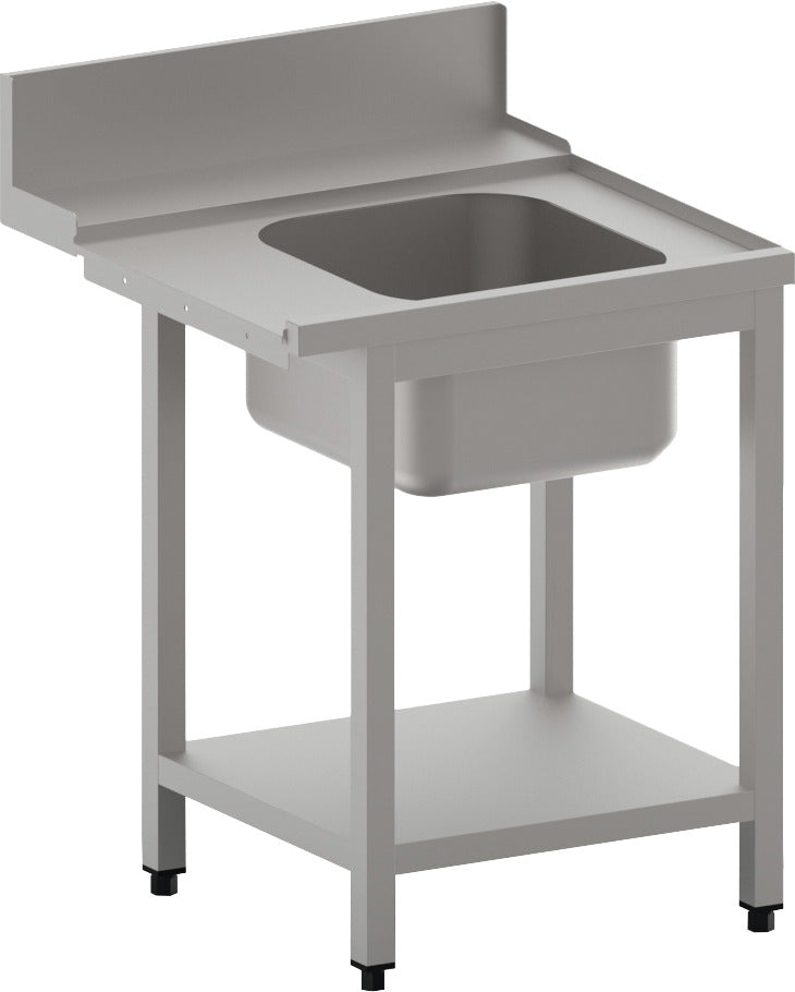 orange Zulauftisch rechts mit Becken und Ablagebord, 1100 mm