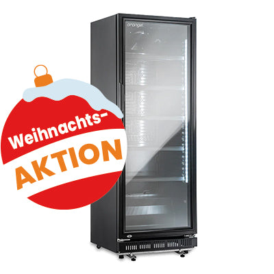 orange Getränkekühlschrank 360L, komplett schwarz, LED-Beleuchtung