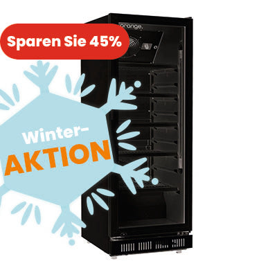 orange Getränkekühlschrank 230L, komplett schwarz, LED-Beleuchtung