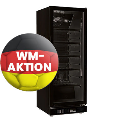 orange Getränkekühlschrank 230L, komplett schwarz, LED-Beleuchtung