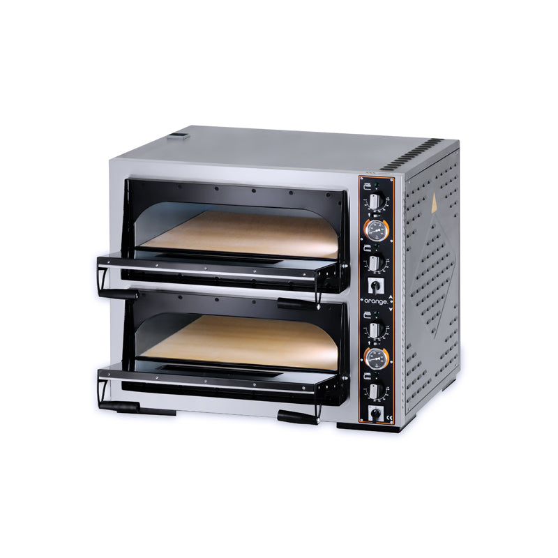 orange Pizzaofen, 2 Kammern, 2x 4x Ø30 cm, Thermostat, 10 kW, 400 V