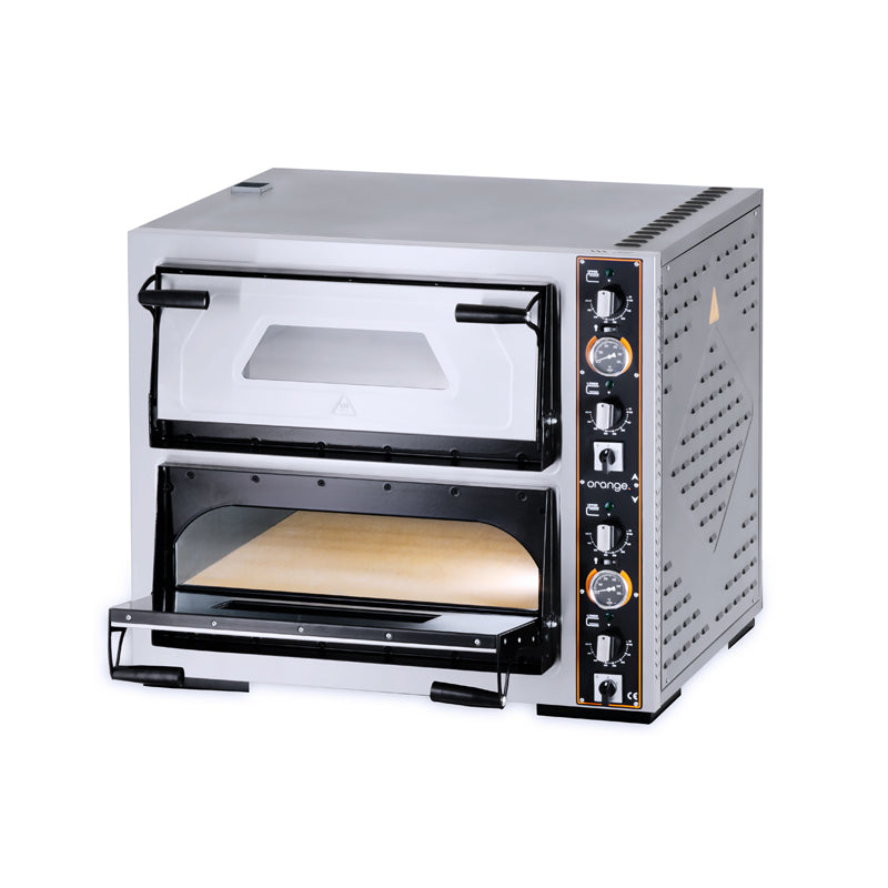 orange Pizzaofen, 2 Kammern, 2x 4x Ø30 cm, Thermostat, 10 kW, 400 V