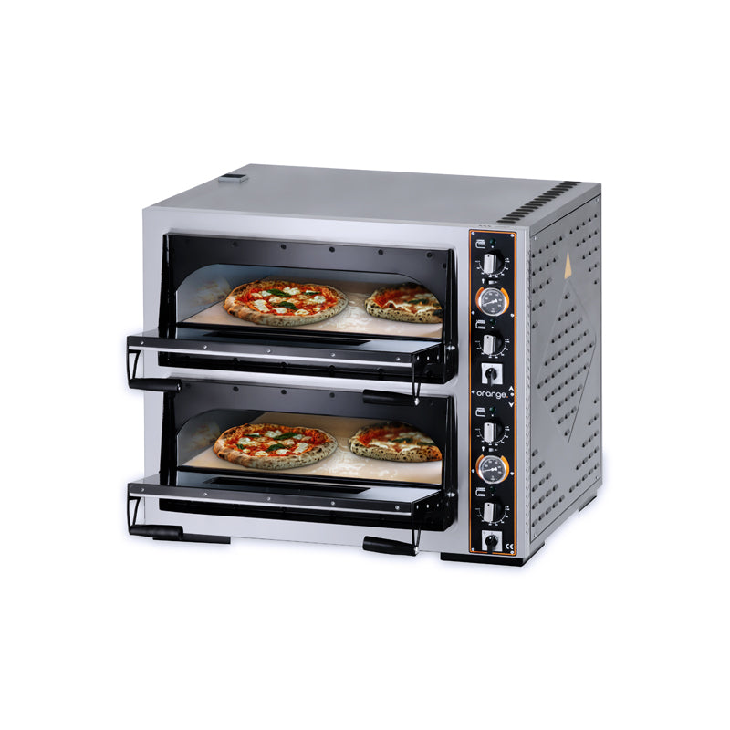 orange Pizzaofen, 2 Kammern, 2x 4x Ø30 cm, Thermostat, 10 kW, 400 V